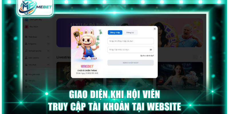Giao diện khi hội viên truy cập tài khoản tại website