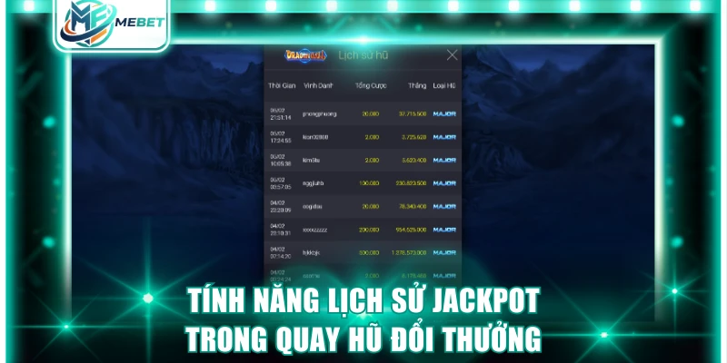 Tính năng lịch sử Jackpot trong quay hũ đổi thưởng